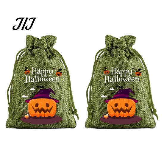 Lightweight Candy Carriers 2Pcs Halloween Pumpkin Drawstring Bags for Treats, Retro Burlap Kids Trick or Treat Bags, Portable Goodie Small Storage