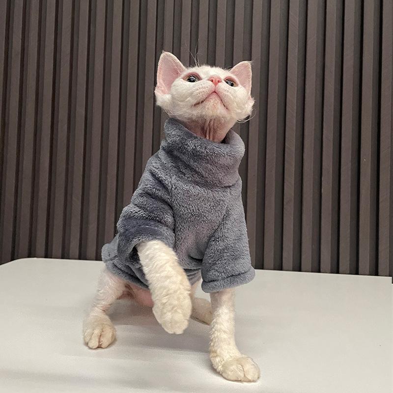 Pet Hairless Cat Clothes Autumn and Winter Clothes High Collar Thick Fleece Home Warm Comfortable Breathable Cotton Coat