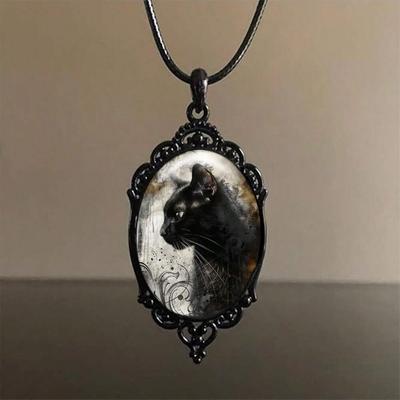 Кулон Гот Кошка Черная Набор, Ожерелье