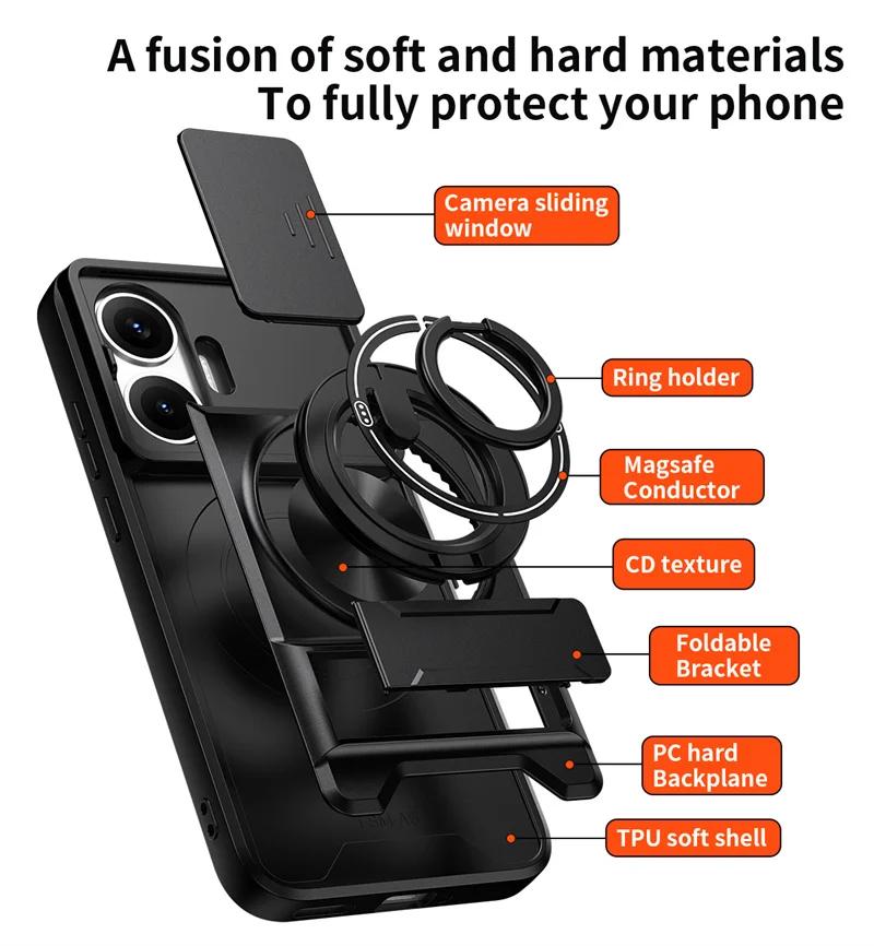 Для Xiao Poco F7 5G Чехол Бронированный Слайдер Защита Объектива Камеры Funda Для Poko Little F7 F 7 PocoF7 5G Магнитное Кольцо Подставка Держатель Чехол