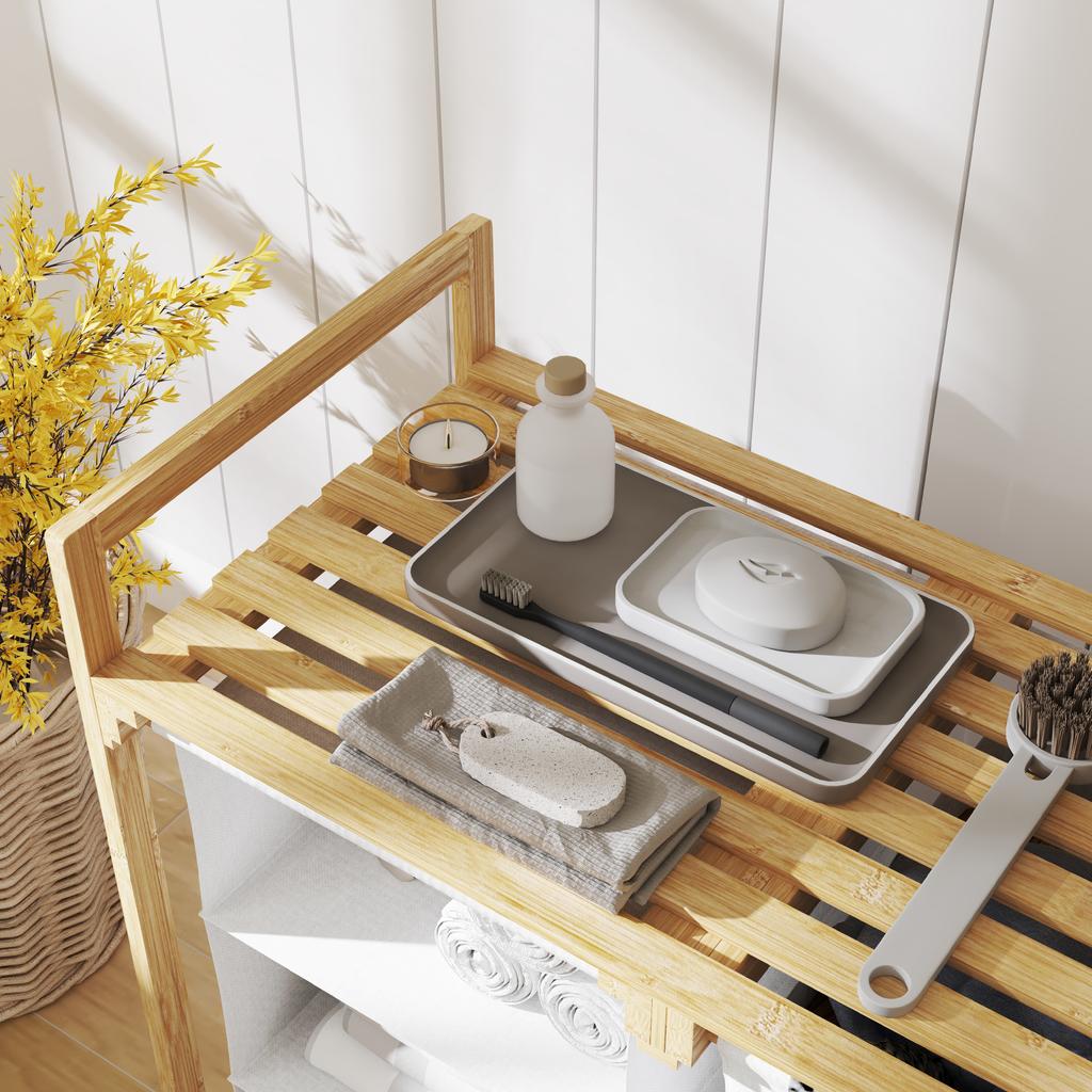 Laundry Basket with Laundry Bag, Fabric Drawer, Bamboo, 70x36x70 cm, White/Wood
