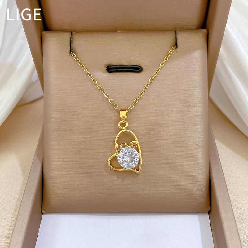 Love Empty Zircon Light Luxury Temperament Gorgeous Full Diamond Necklace Female Versatile Collarbone Chain Titanium Steel Chain