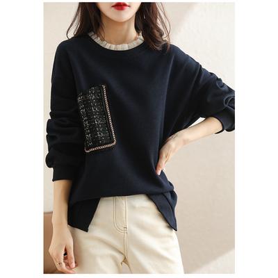 Большой размер Грибной воротник с карманами свитер женский свободный Fat Sister женская весенняя одежда