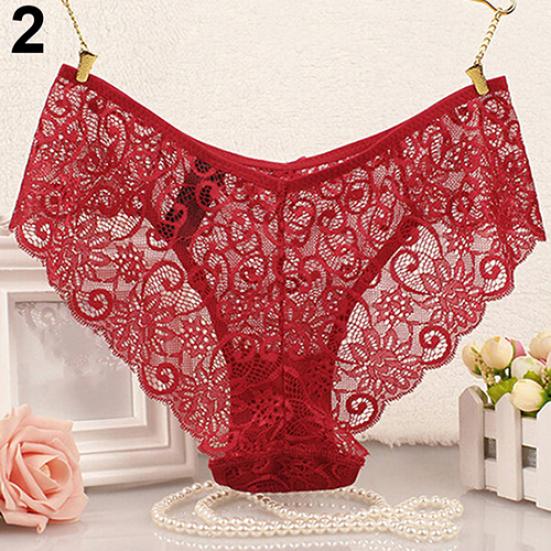 Women's Sexy Sheer Floral Lace Mid Rise Thong Panties Briefs Erotic Underwear Plus Size
