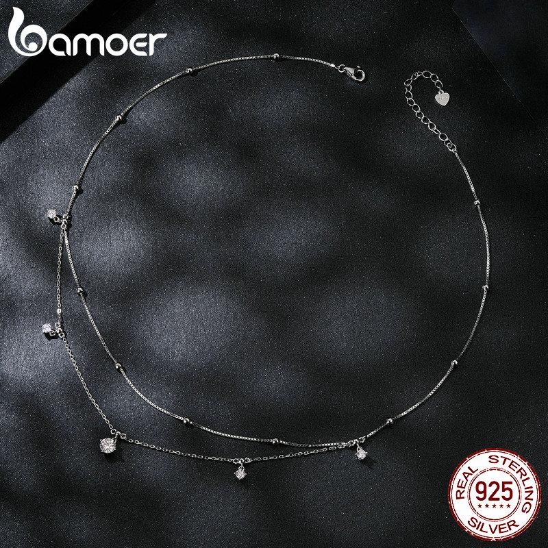 BAMOER двухслойное ожерелье с кисточками из муассанита, стерлинговое серебро 925 пробы, круглое многослойное стильное изящное колье-колье