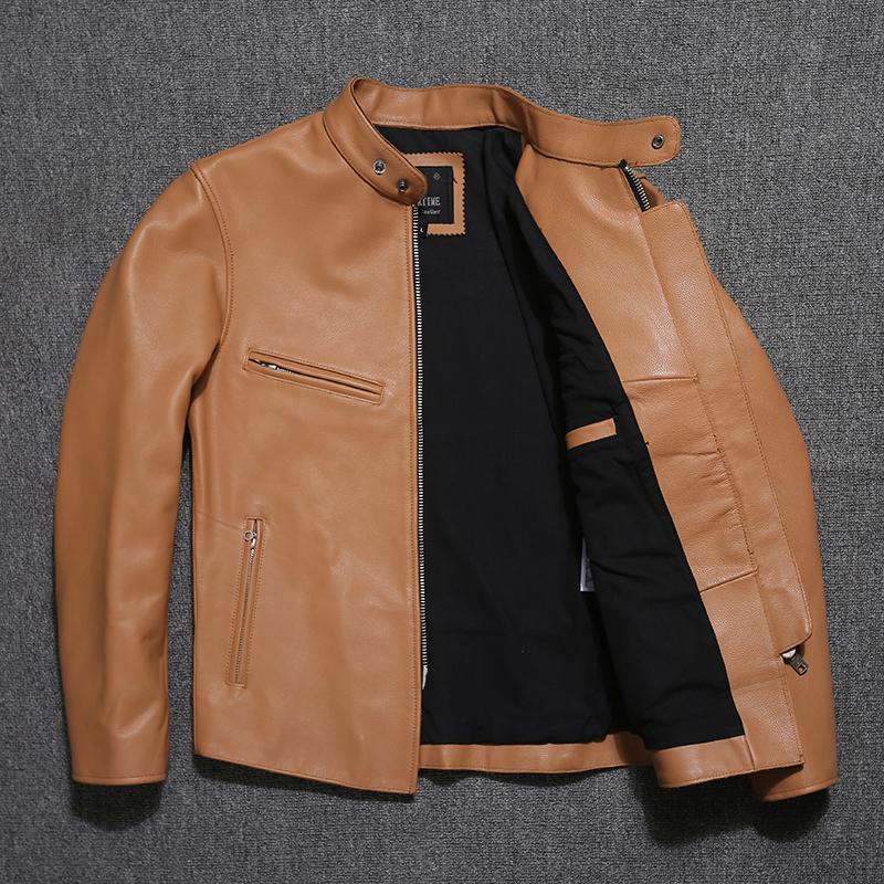 Men Motor Riker Leather Jacket.sales Young Fashion Cowhide Coat.short Slim Fit Real Leather Clothes