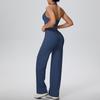 Женский однотонный костюм для йоги с широкими штанами: Двусторонняя brushed двухкомпонентная sets для бега и фитнеса