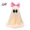 Ghost With Round Eyes Decor LED Decoration Halloween Pink Bow Tabletop Ornament Soft Party Fabric Haunted House with Warm Glow for Home Decoration