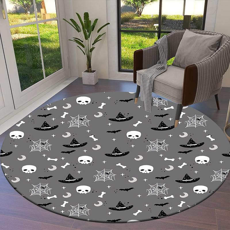 1pc Office Carpet Chair Mats Halloween Pattern with Skulls, Bats, and Spiderwebs Perfect for Decorating Office Chairs, Living Rooms, Or Bedrooms.YDT25