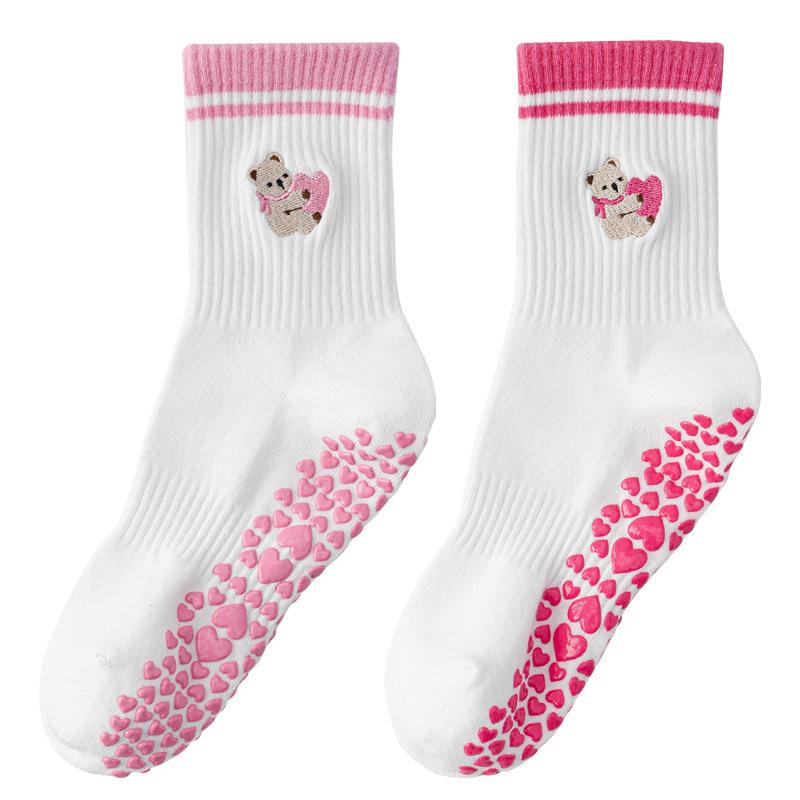 Мультяшные носки для йоги, Женские профессиональные нескользящие носки до середины икры, Пилатес Спорт, Фитнес в помещении, Белые напольные носки