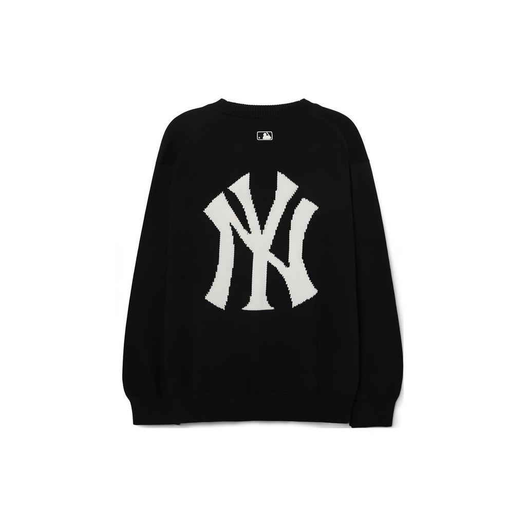 MLB New York Yankees Logo Print V-Neck Knit Top Unisex tops Black 3AKCB0131-50BKS