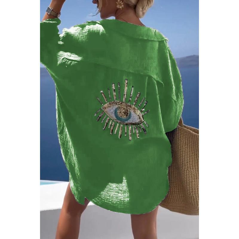 Женская весенне-летняя рубашка с длинным рукавом, повседневная рубашка большого размера с длинным рукавом, пляжная рубашка с принтом