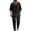 Men's Cotton Linen V-Neck T-Shirt & Long Pants Beach Set - Spring/Autumn Casual Wear