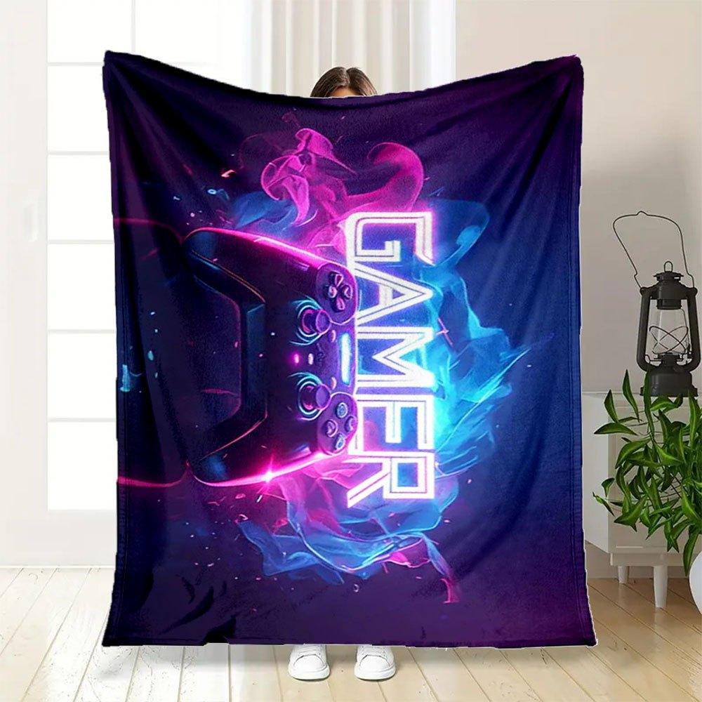 "Neon Gamer Controller Neon Sign Wall Art"Blanket Flannel Throw Blanket for Sofa, Bed, Travel, Camping, Office, Couch, Chair, And Bed Gift f
