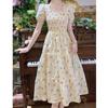 French Sweet Floral Pleated Dress - Summer 2025 Mid-Length Slimming Style