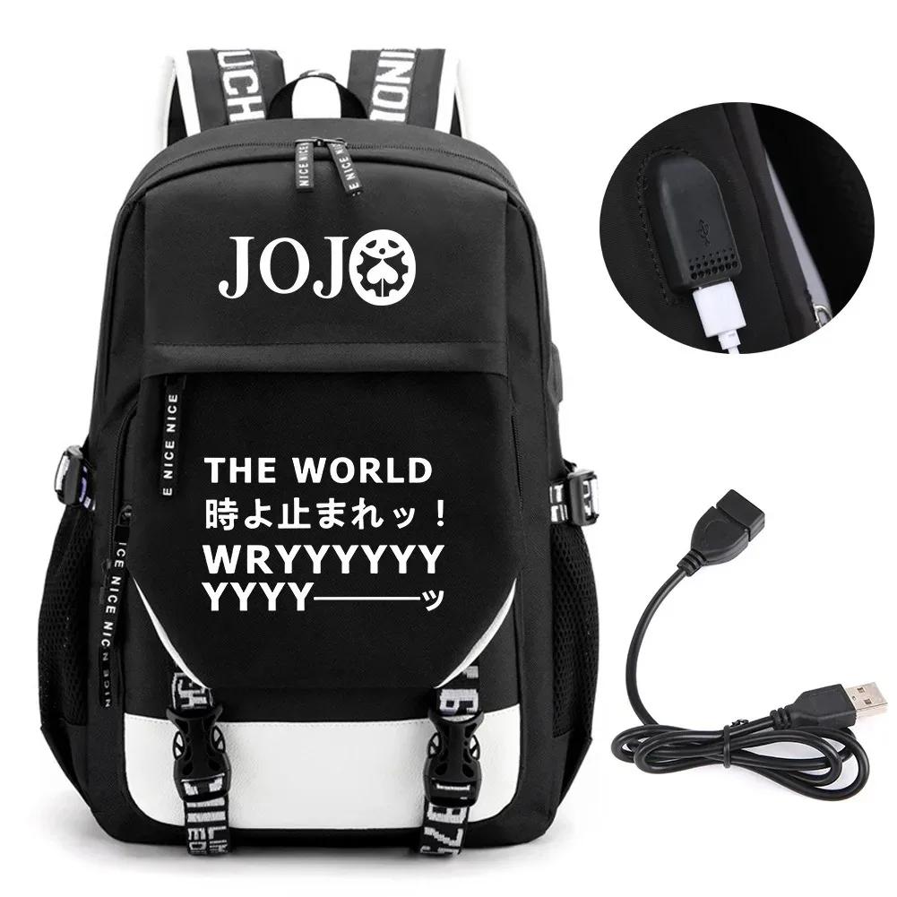 Аниме JOJO Джонатан Джостар Золотой Опыт Рюкзак Школьный с USB-портом Отделением для ноутбука для Мальчиков Девочек Дорожная сумка
