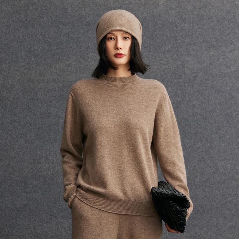 Women's Cashmere Loose Half-High Neck Sweater – Versatile Casual Knitwear for Autumn/Winter
