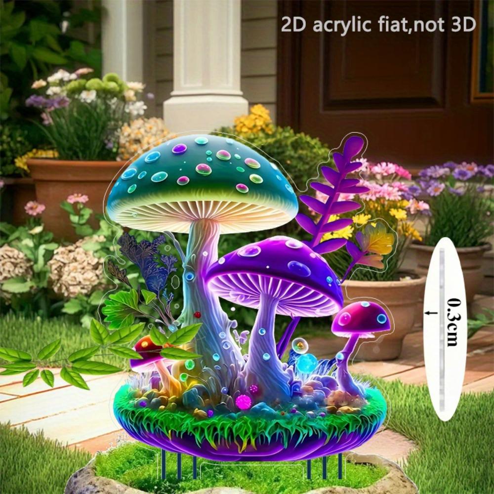 Glowing Mushrooms, 2D Flat Acrylic, Decoration, Suitable for Garden, Lawn, Patio, Outdoor, Christmas, Halloween