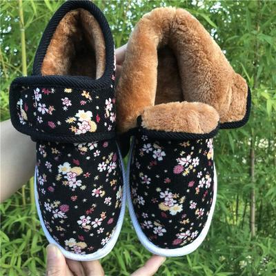 Женские зимние ботинки с плюшевой подкладкой, женская тканевая обувь в стиле ретро, вышитые ботинки на низком каблуке в национальном стиле