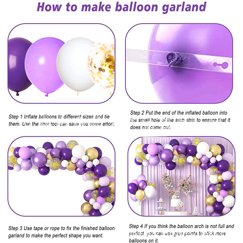 129 шт./компл., набор цепочек из латексных шаров неправильной формы, 5 дюймов, 10 дюймов, 12 дюймов, металлическая фиолетовая тема на день рождения