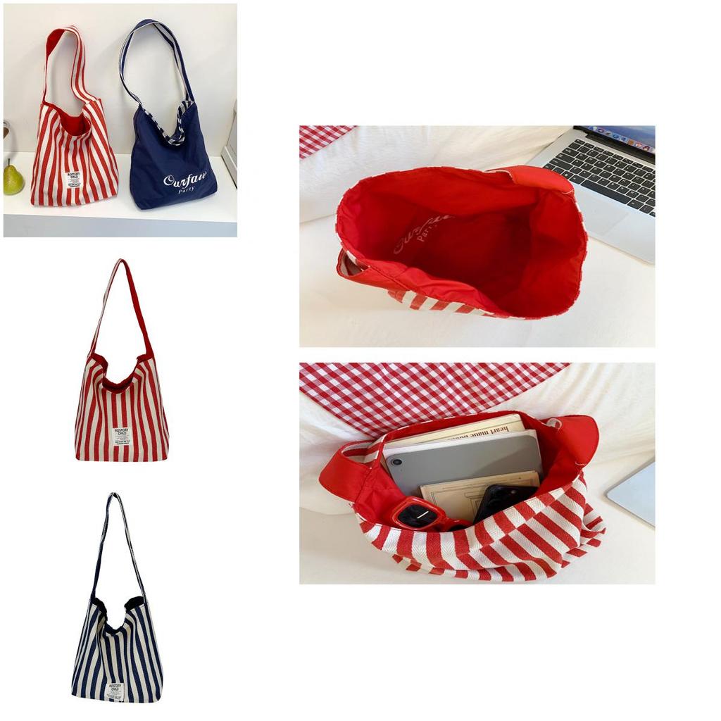 Canvas Tote Bag For Women With Stylish Stripes And Two Sided Design For Daily Use