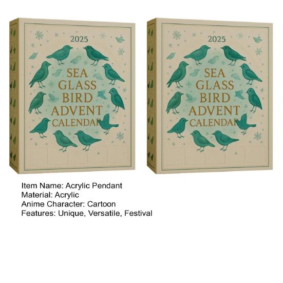 Календарь ожидания Рождества «Птица из морского стекла» 2025 24-дневная коробка для отсчета дней до Рождества с акриловыми украшениями в виде птиц Уникальный праздничный подарок для любителей природы