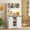 Kitchen Sideboard with Power Outlets. LED Light. Bottle Rack and Sliding Doors. 100x38x180cm. White