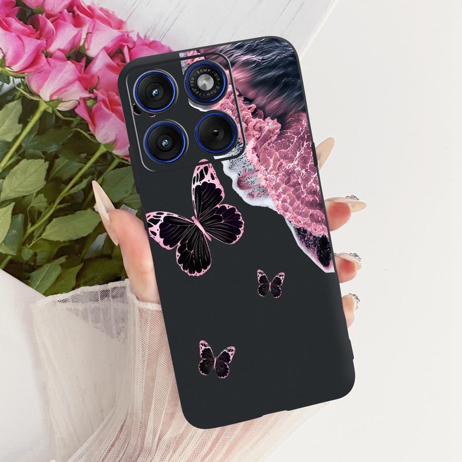 For Motorola Edge 70 Cute Flower Butterfly Cat Painted Case For Motorola Moto X70 Air Edge70 5G Black Silicone Soft Phone Cases
