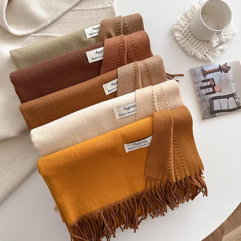 Luxury Winter Cashmere Scarf Women 2 Colours Handkerchief Warm Pashmina Female Shawl Korean Wrap Soft Bufanda Scarves Stole