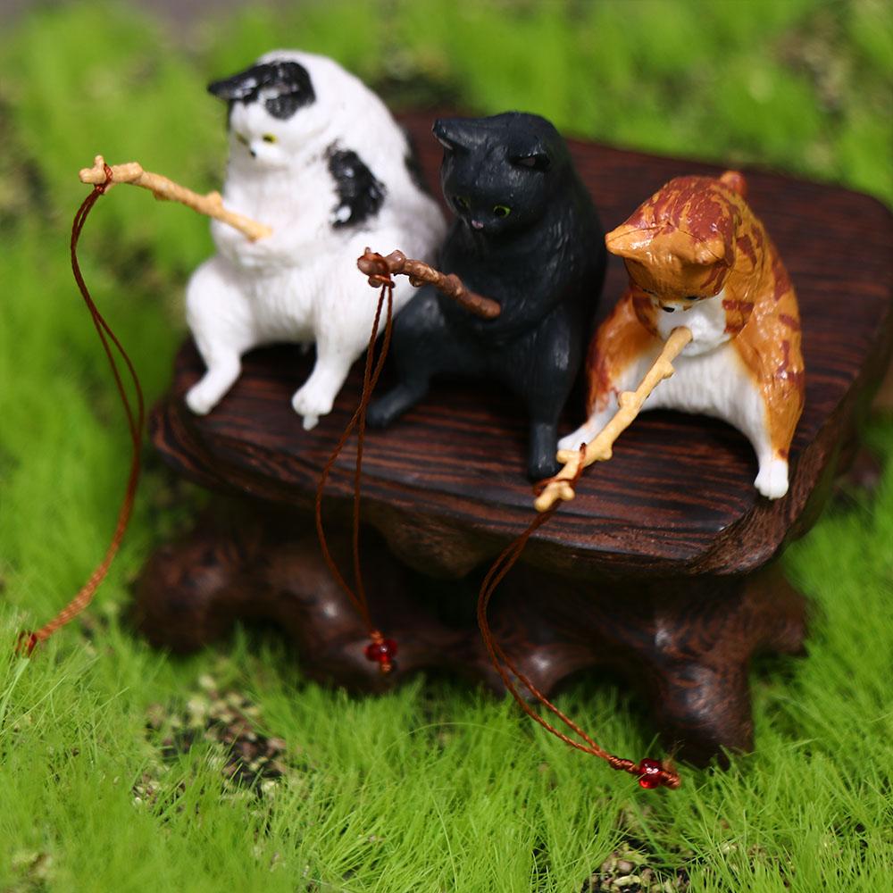 Decor Handicraft Craft Kitten Fishing Ornament Cat Statue Fish Tank Ornaments Miniature Figurines