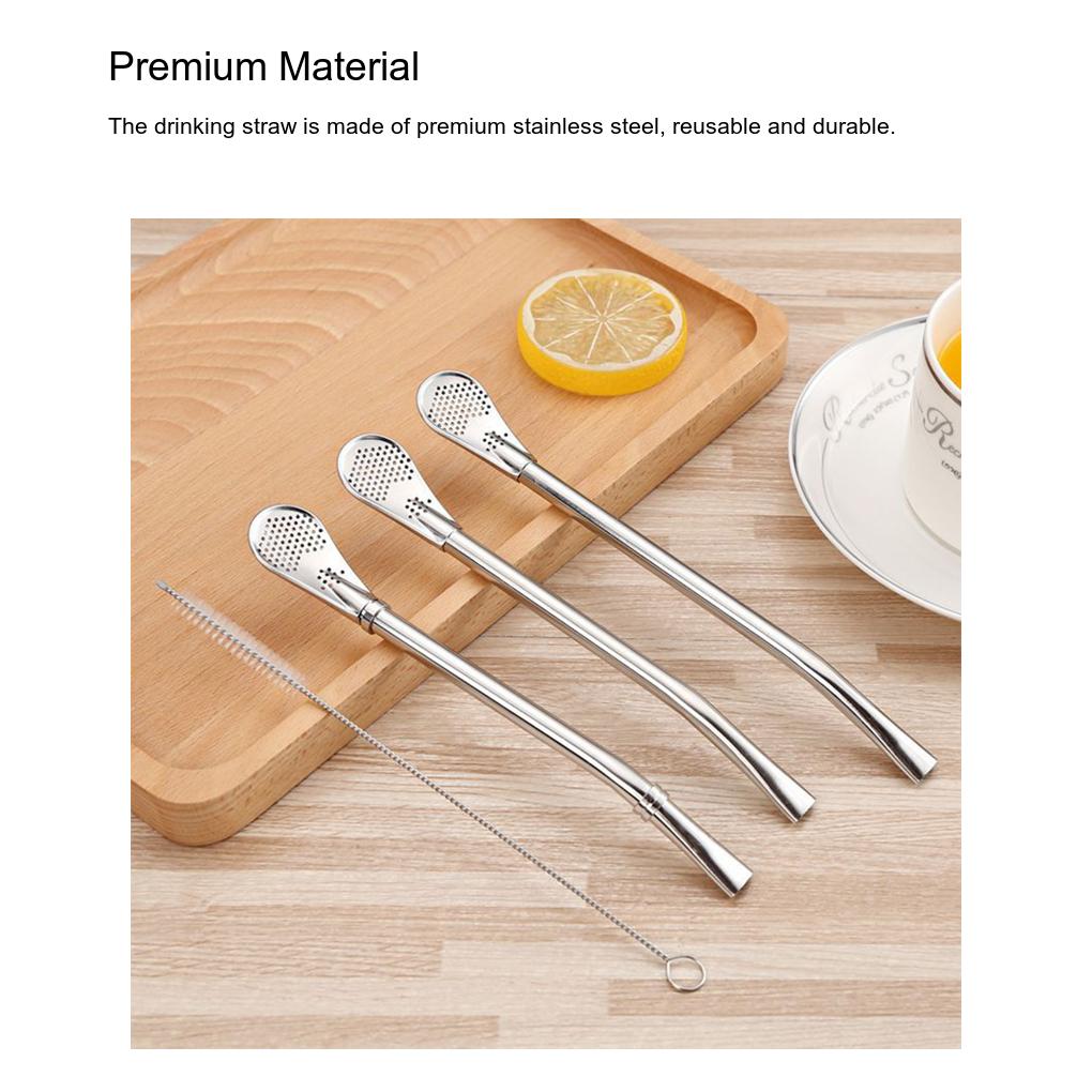 Ложка-соломинка из нержавеющей стали, длинная бомбилья, щетка для очистки фильтра для чая, инструменты для размешивания двойного назначения, инструменты для домашнего бара