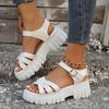 2024 High Heels Gladiator Sandals Woman Open Head Sexy Block Heel Platform Shoes Summer Buckle Size 35-43 Women Sandals