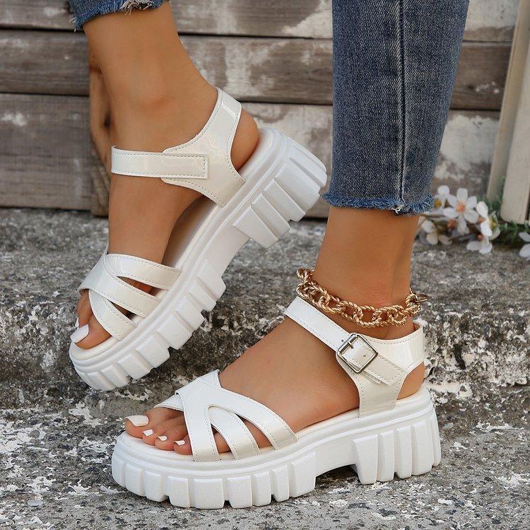 2024 High Heels Gladiator Sandals Woman Open Head Sexy Block Heel Platform Shoes Summer Buckle Size 35-43 Women Sandals