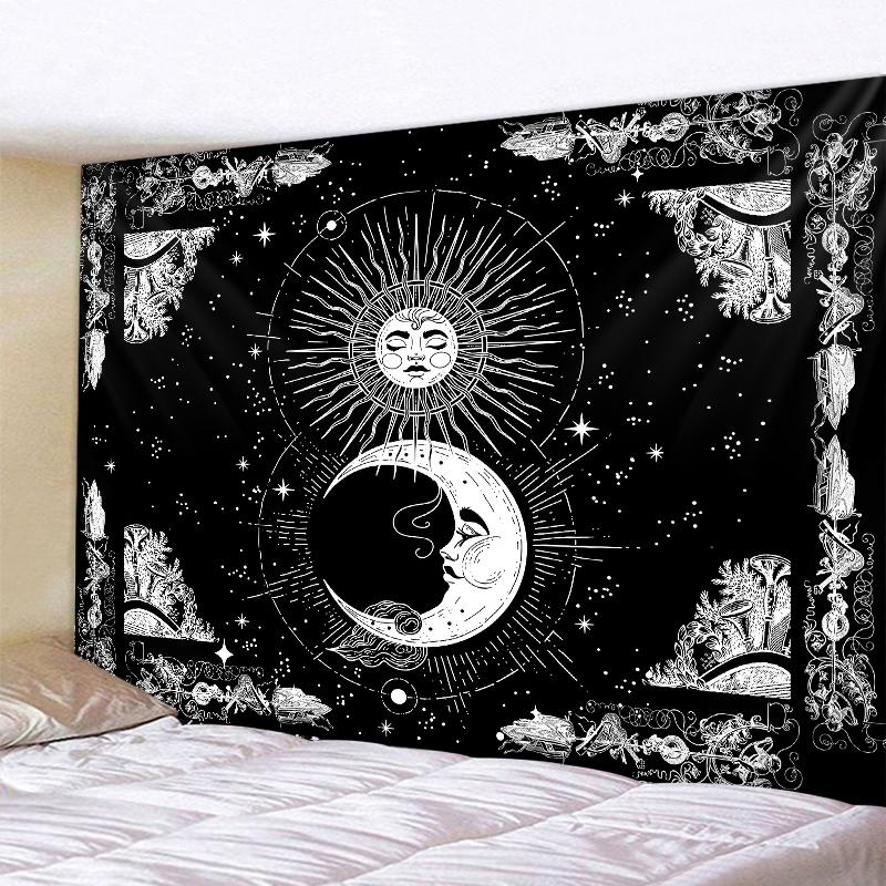 Mandala Black and White Sun and Moon Tapestry Mystical Witchcraft Divination Wall Hanging Hippie Wall Hanging Home Decoration