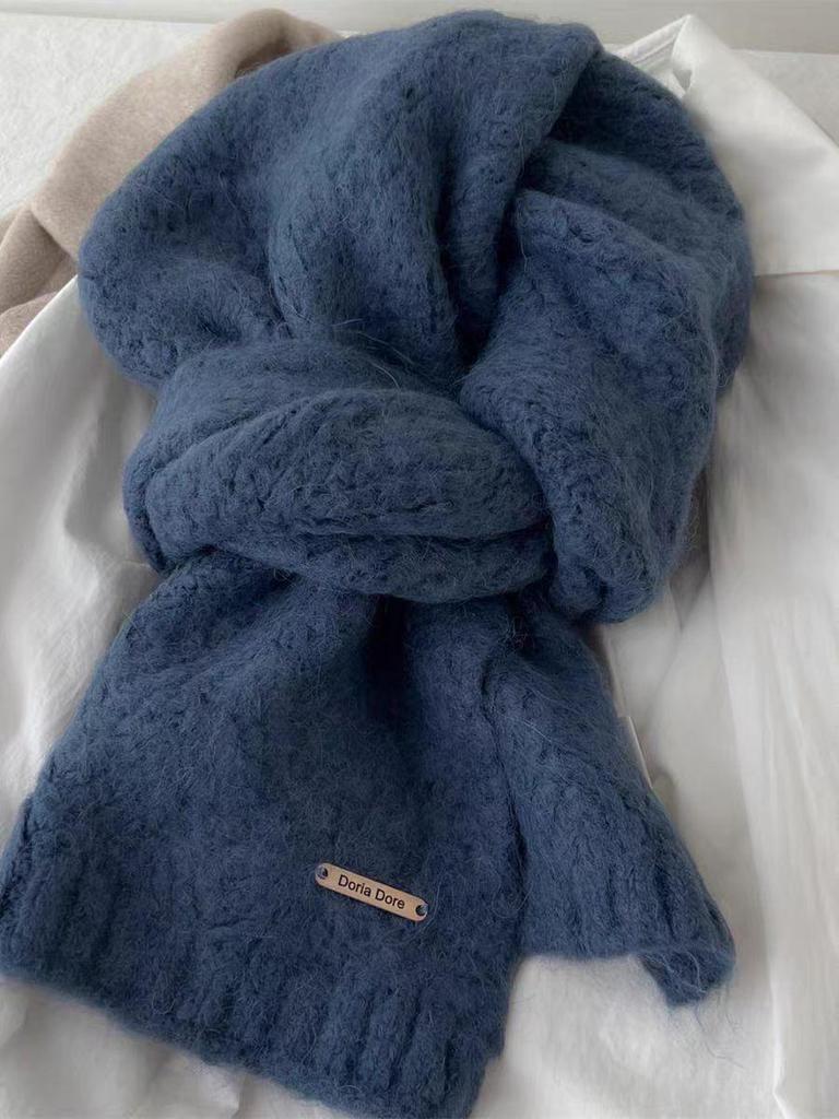 Women's Alpaca Wool Blend Knitted Scarf - Solid Color, Winter Korean Style, Trendy Student Accessory