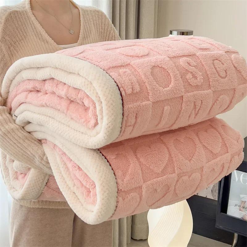 Love Coral Fleece Throw Blankets for Beds Winter 3D Heart Plaid Lightweight Blanket Super Soft Solid Plaid Sofa Cover Blankets