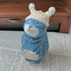 Handmade Wood Carving Cat Ornament Cartoon Cat Figurines Painted Cat Sculpture  Home Decoration