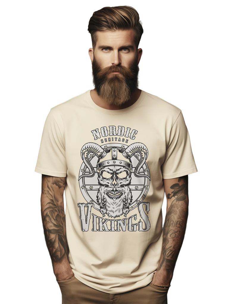 Футболка PrintBar Nordic Vikings с бородатым черепом и щитом — забавная и дерзкая! Гром