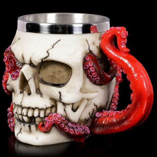 Novelty Beer Mug Skull Shape Realistic Octopus Tentacles Stainless Steel Medieval Halloween Party Wine Cup Whisky Shot Glasses Drinking Cup