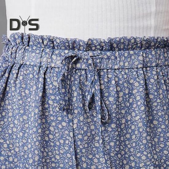 Женские шорты с высокой талией, мини-юбка с оборками, эластичный пояс на шнурке, струящиеся летние шорты из шифона в стиле бохо с цветочным принтом