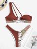 ZAFUL Metal Ring One Shoulder Ethnic Printed Bikini Swimwear