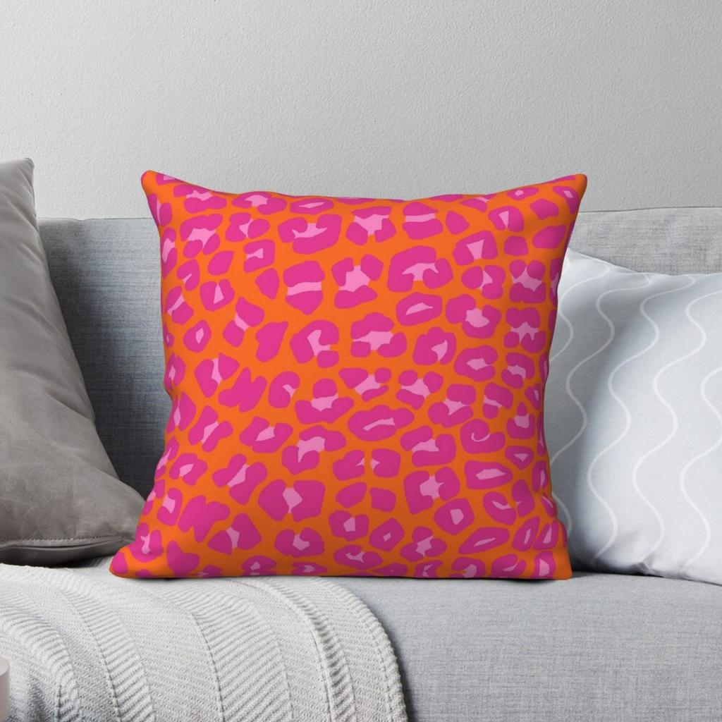 Orange Pink Leopard Spots Square Pillowcase Polyester Linen Velvet Printed Zip Decorative Pillow Case Room Cushion Cover x