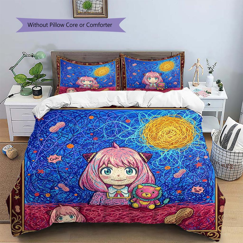 Anya Forger Pattern Bedding Quilt Set Quilt Cover Pillowcase Home Decoration Birthday Gift (1 * duvet cover + 2 * pillowcase, without core)