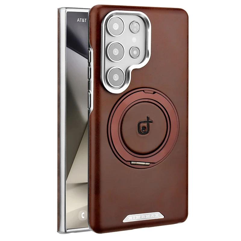Магнитный держатель 360° Вращающаяся подставка Кожаный чехол для Samsung Galaxy S25 Ultra S24 Plus S23Ultra Держатель-кольцо Подставка Чехол для телефона