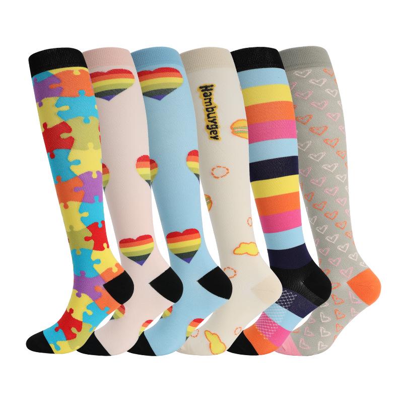 Комбо из 6 пар: Узорные компрессионные носки для бега, йоги и спорта - Влагоотводящие, дышащие, быстросохнущие гольфы для осени