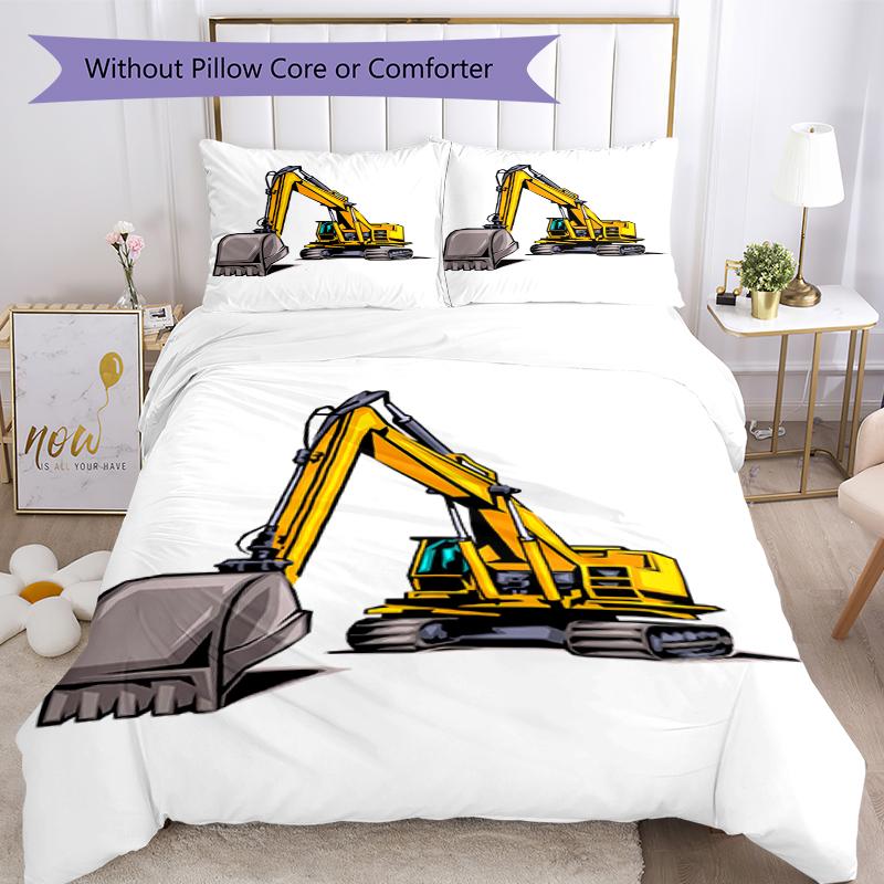 3pcs excavator Bedding Set Duvet Cover Closure Includes 1 Duvet Cover & 2 Pillowcases, Soft and Comfortable for All Seasons.