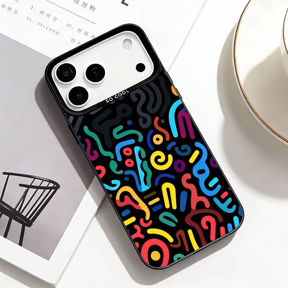 Модный Абстрактный Чехол для Телефона Для iPhone17,16,15,14,13,12,Pro Max Черный Цветной Чехол для Телефона