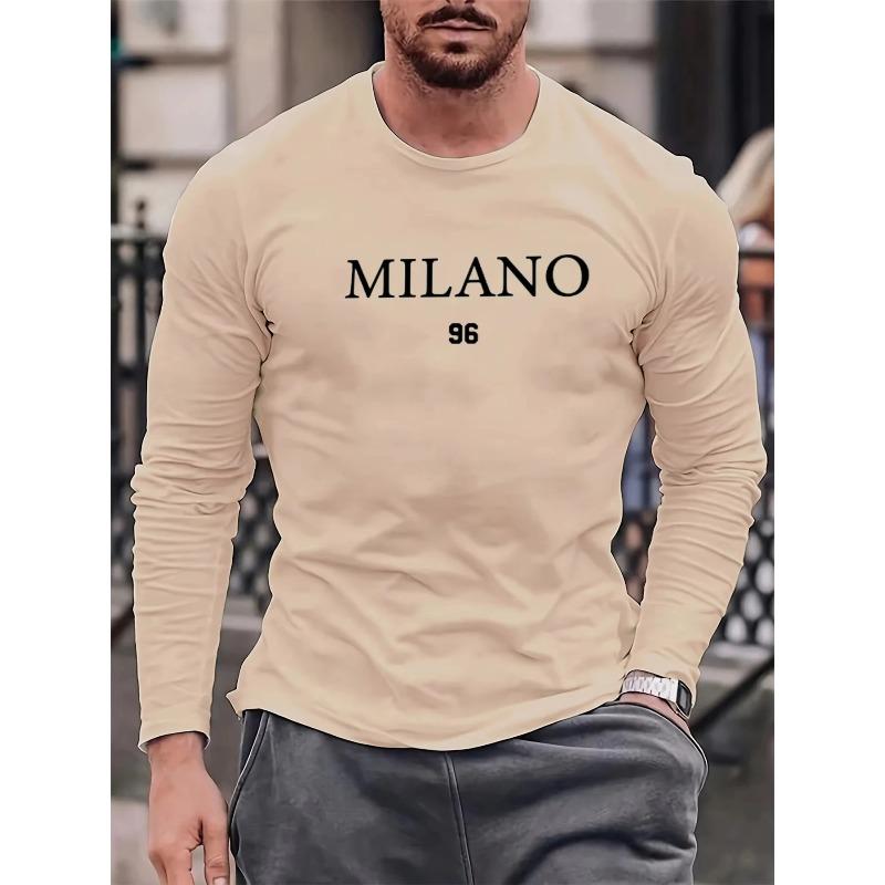 Мужские футболки с длинным рукавом 3D Milano с принтом, повседневные, минималистичные, спортивные - Мягкая полиэстеровая ткань средней эластичности, одежда свободного кроя для весны и осени