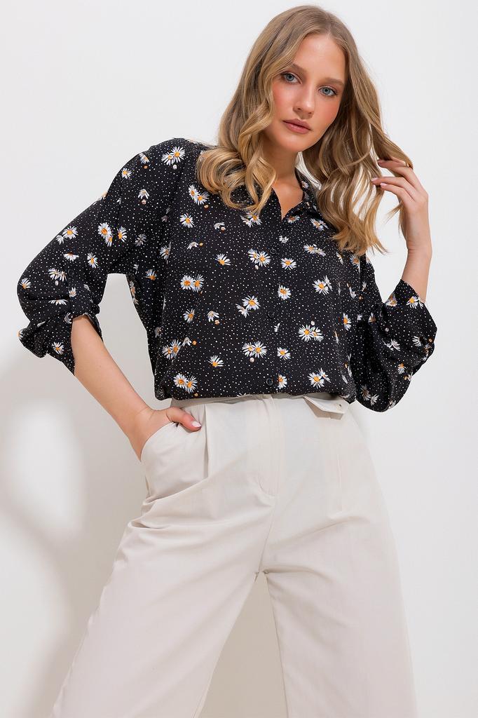 Women's Shirt New Season Fashion Green Patterned Woven Viscose Shirt