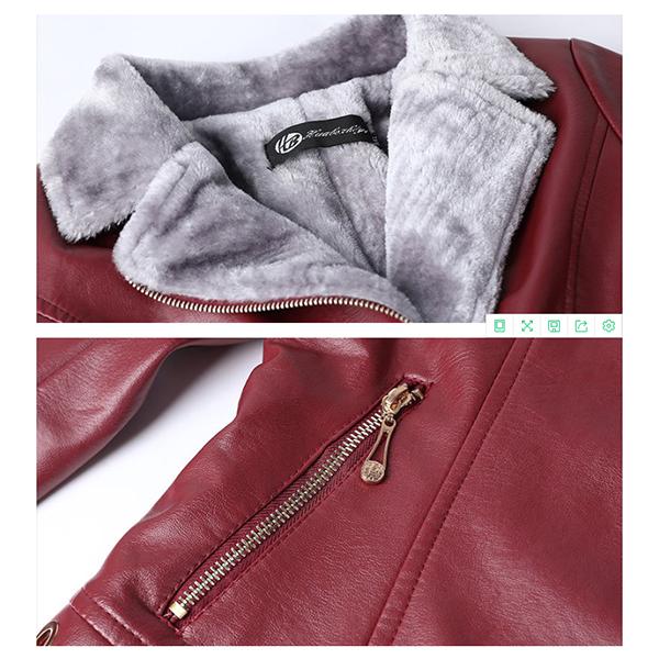 Plus Velvet Thickening Middle-Aged And Elderly Mothers Plus Size Warm Casual Leather Women's Leather Jackets Blouse Top